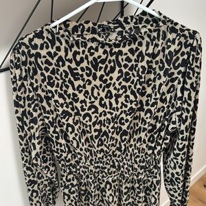 Zara Black and Cream Cheetah Print Sheath Dress with Bishop Sleeves